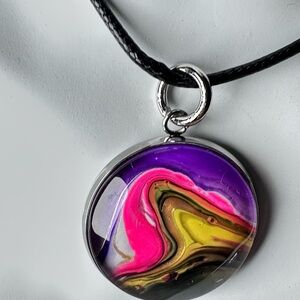 Vibrant Original Acrylic Pour Paint Abstract Art signed Jewelry Set 4185 B